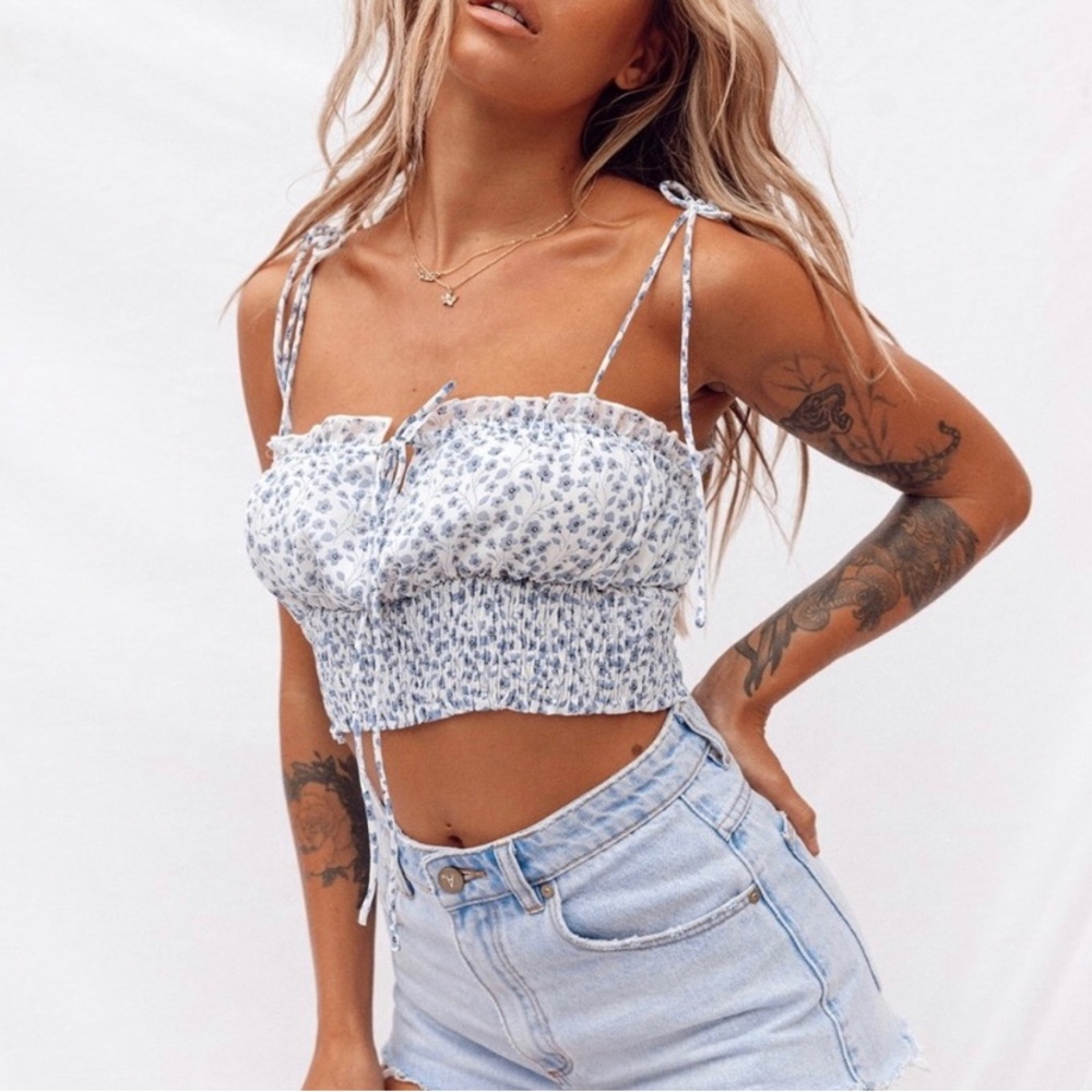 Princess Polly Floral Cami Crop Top, US 2, Blue